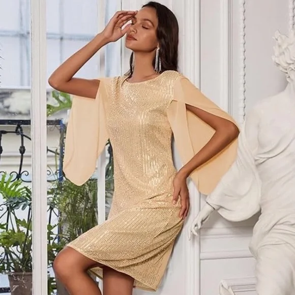 NWT: GRACE KARIN SequinSparkly Cocktail Party Dress Champagne Gold Size Medium - Picture 4 of 5